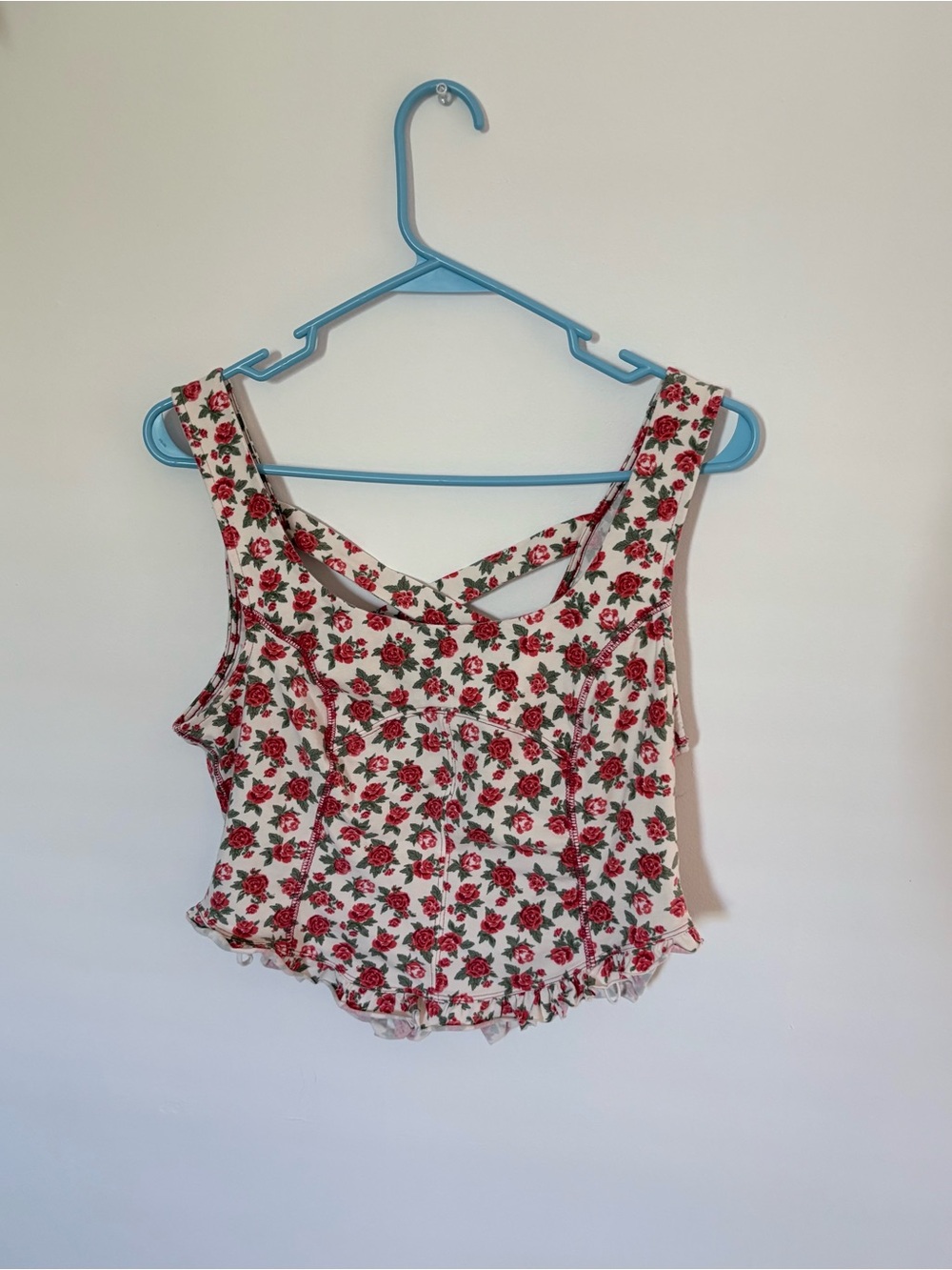Free People Melanie Tank - Ivory Rose Floral Crop Top - Size Medium - Picture 2 of 3